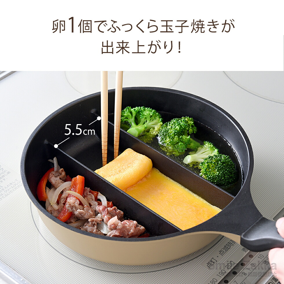 中央の幅5.5cmと卵1個の卵焼きの調理例
